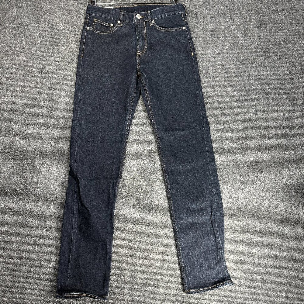 H & M & Denim Jeans Mens 30 Slim Dark Wash Cotton Stretch Pockets Zip Fly